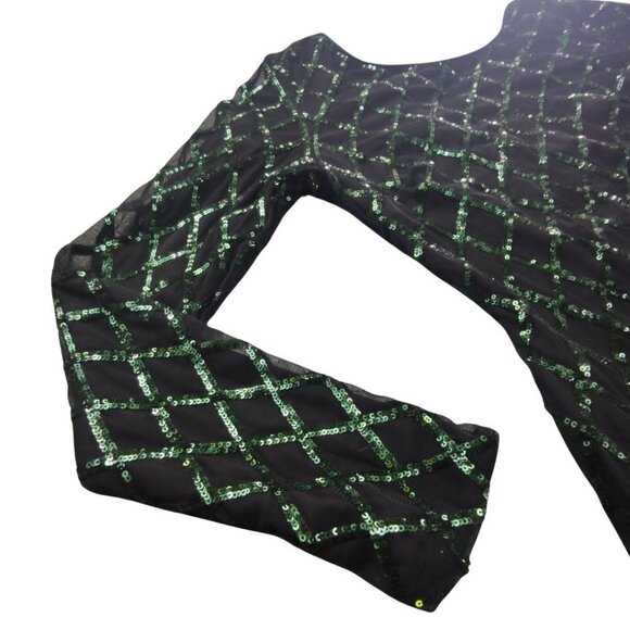 Forever 21 Long sleeve Black and Green Diamond Pattern Sequin Dress - Picture 12 of 14